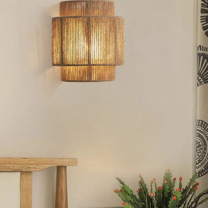 Lampe de chevet Murale Vintage en Rotin Tressé