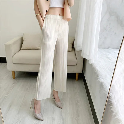 Pantalon plissé femme beige
