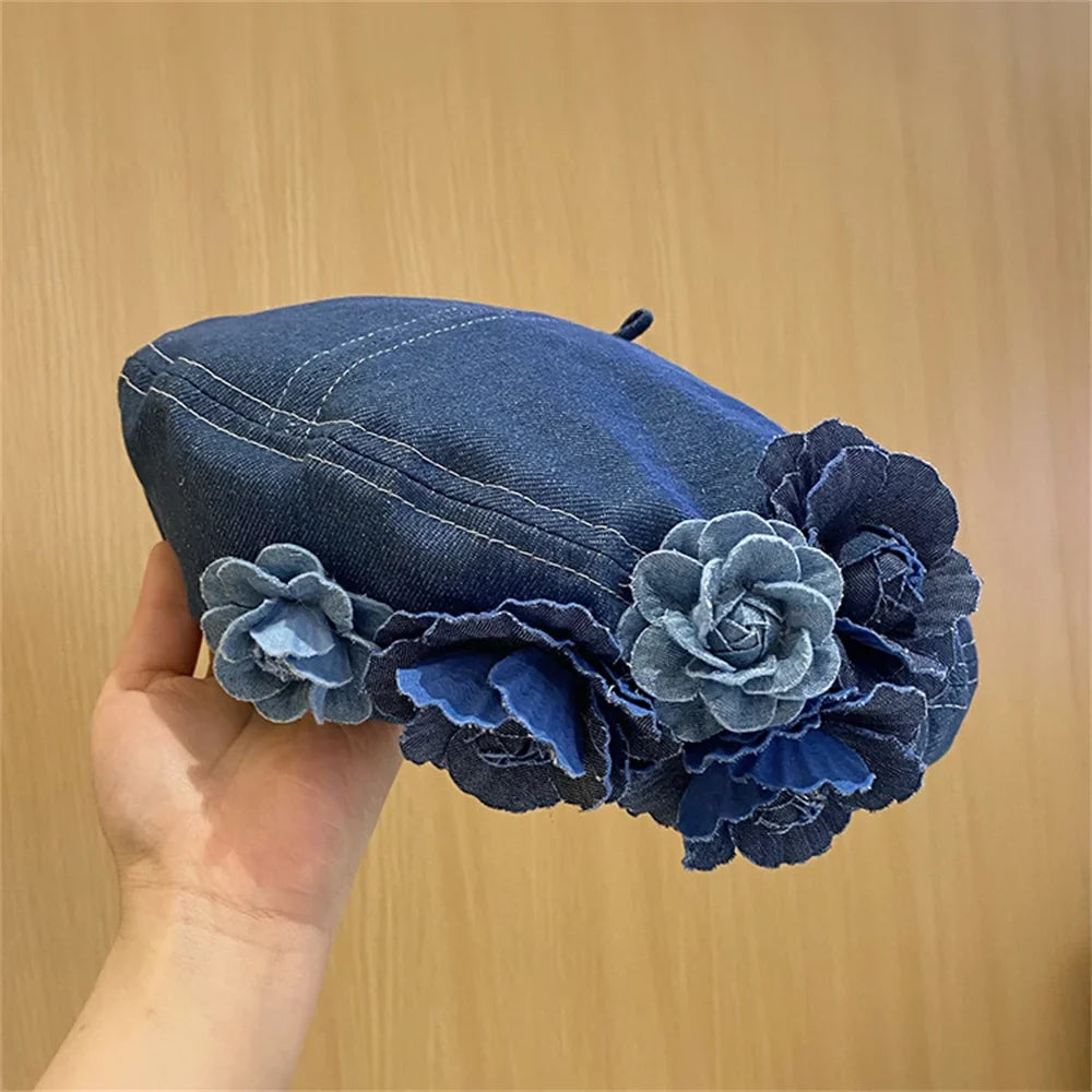 Béret Femme en Jean Fleur - La Maison du Chapeau