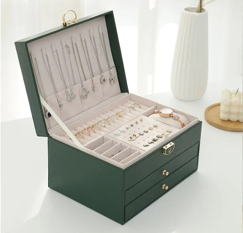 Grande Boîte à Bijoux en Cuir – Organisateur Multicouche Élégant, Rangement Sécurisé pour Bijoux