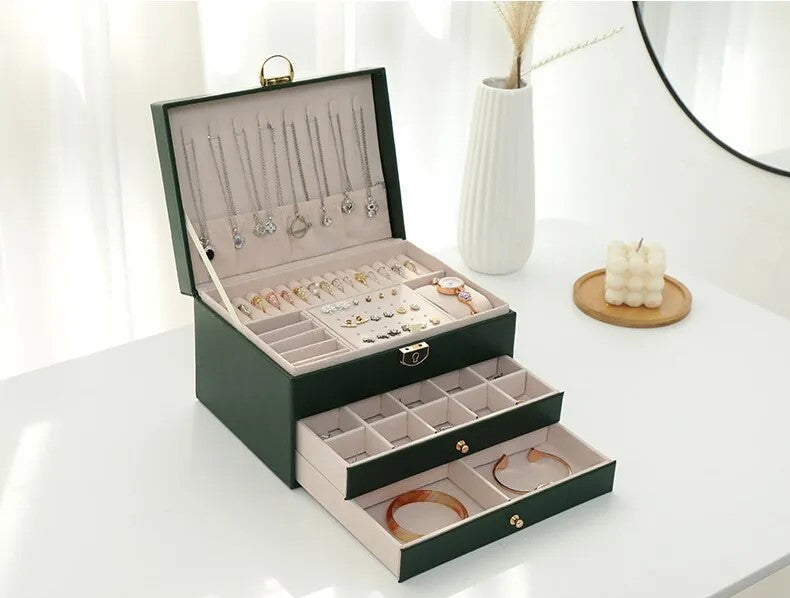 Grande Boîte à Bijoux en Cuir – Organisateur Multicouche Élégant, Rangement Sécurisé pour Bijoux