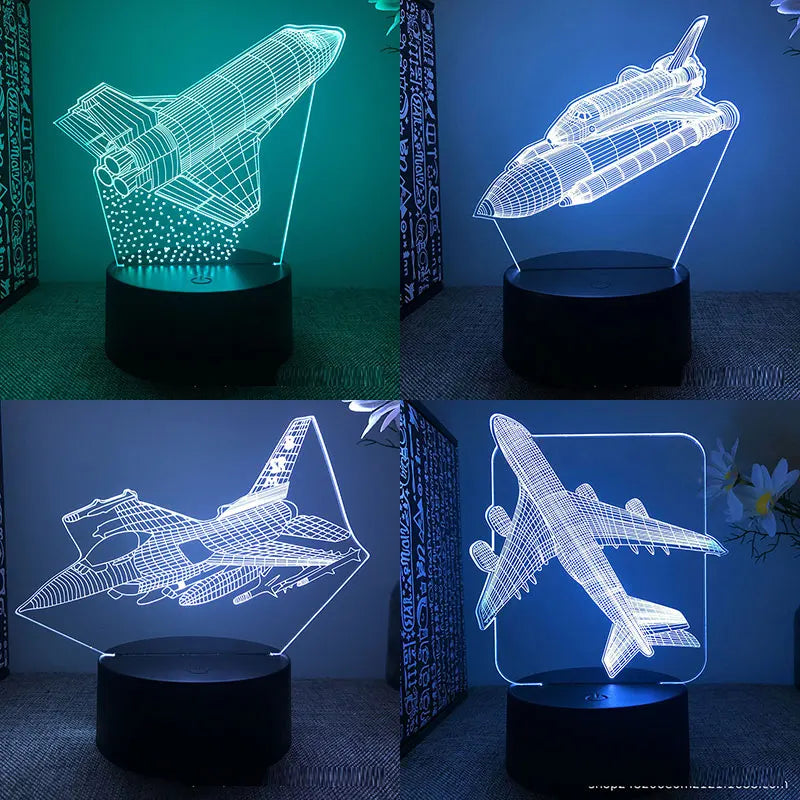 Lampe de chevet 3D LED Avion Bateau Fusée