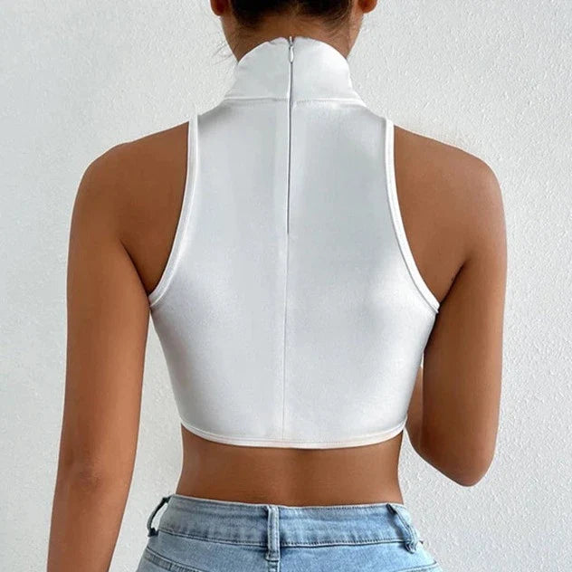 Col roulé blanc crop top