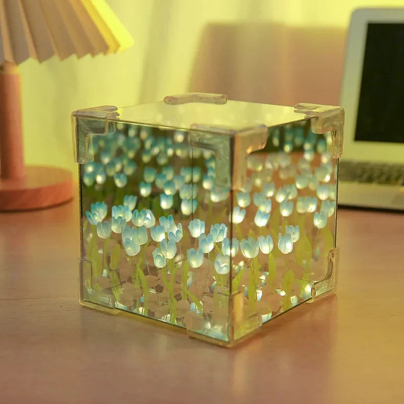 Lampe de Chevet Miroir LED 3D Tulipe Coloré