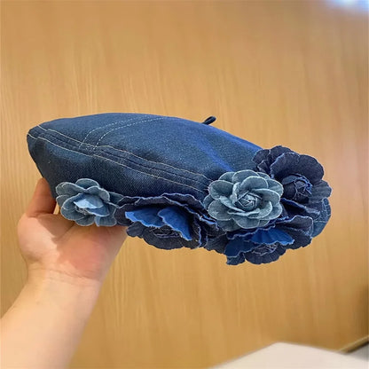 Béret Femme en Jean Fleur