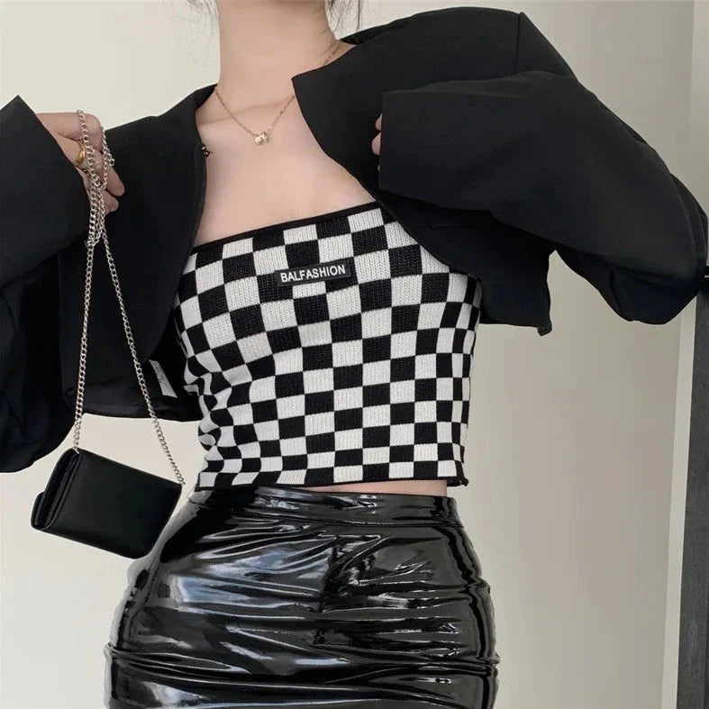Crop top damier femme