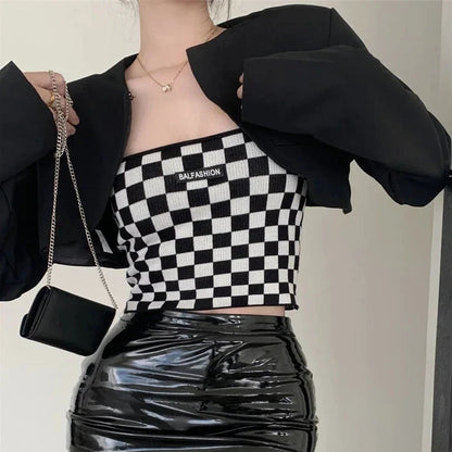 Crop top damier femme