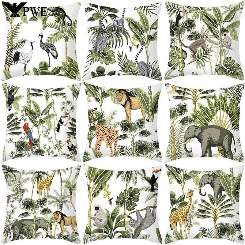 Housse coussin animaux jungle