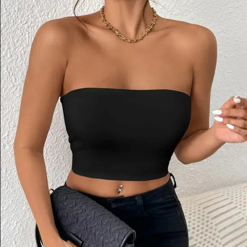 Crop top sans bretelle femme