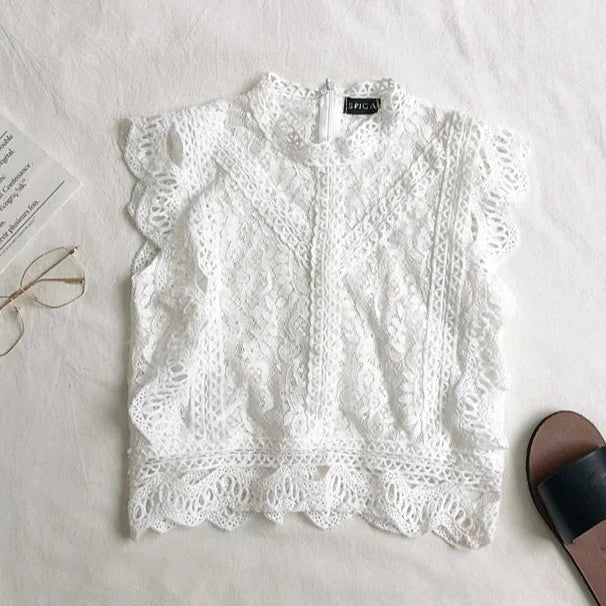 Crop top blanc dentelle