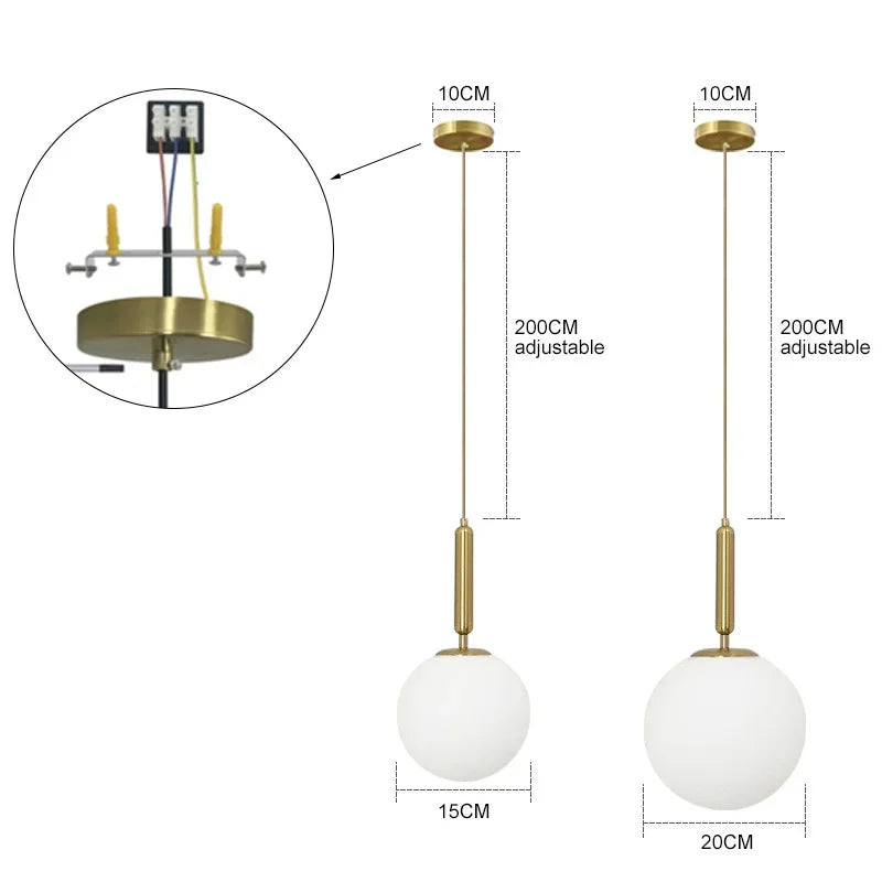 Lampe de Chevet Suspendue en Verre Moderne Doré