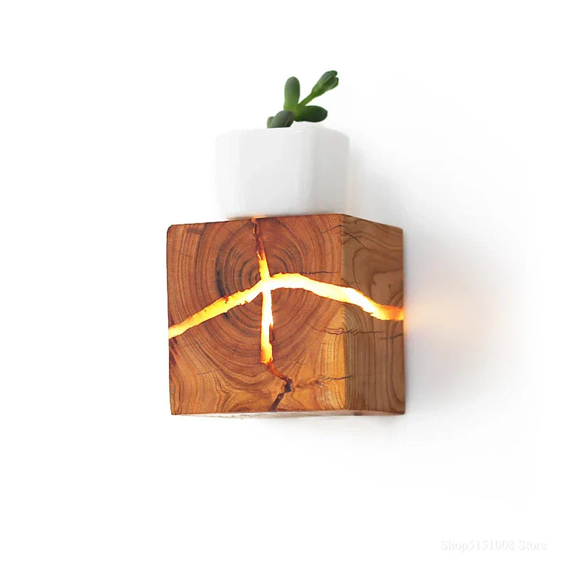 Lampe de chevet Murale Cube en Bois Moderne