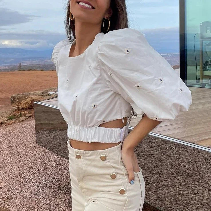 Crop top broderie blanc