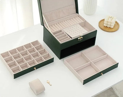 Grande Boîte à Bijoux en Cuir – Organisateur Multicouche Élégant, Rangement Sécurisé pour Bijoux
