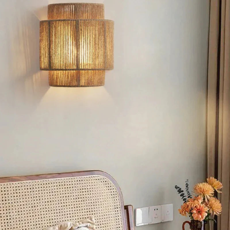 Lampe de chevet Murale Vintage en Rotin Tressé