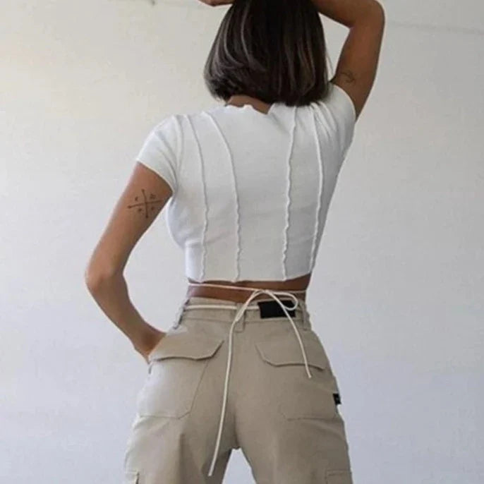 Crop top lacets