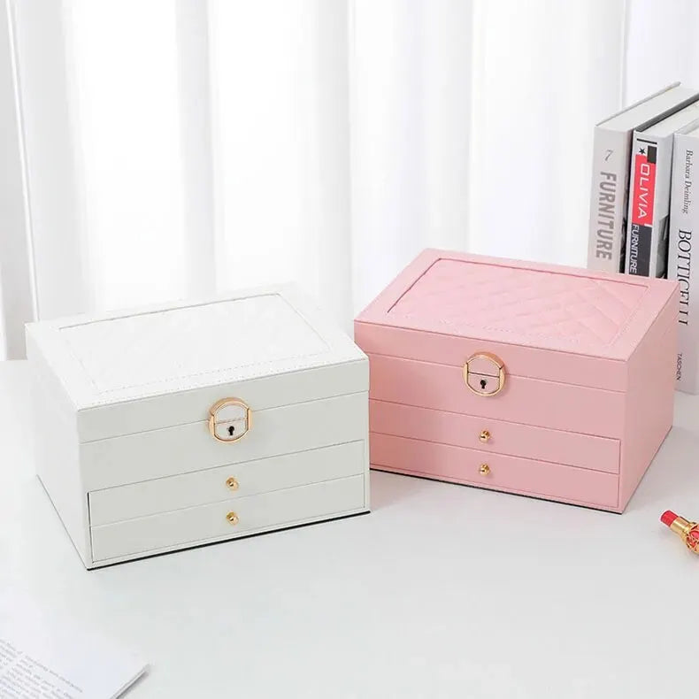 Grande Boîte à Bijoux en Cuir – Organisateur Multicouche Élégant, Rangement Sécurisé pour Bijoux