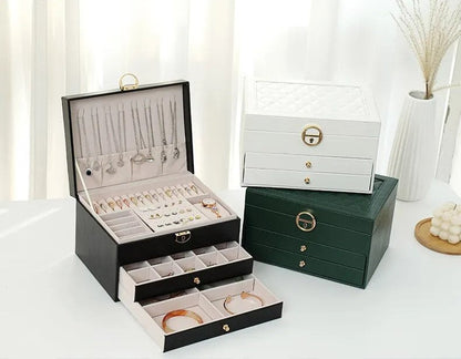 Grande Boîte à Bijoux en Cuir – Organisateur Multicouche Élégant, Rangement Sécurisé pour Bijoux