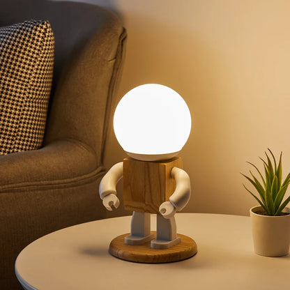 Lampe de Chevet Robot en Bois Original