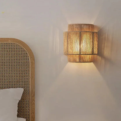 Lampe de chevet Murale Vintage en Rotin Tressé