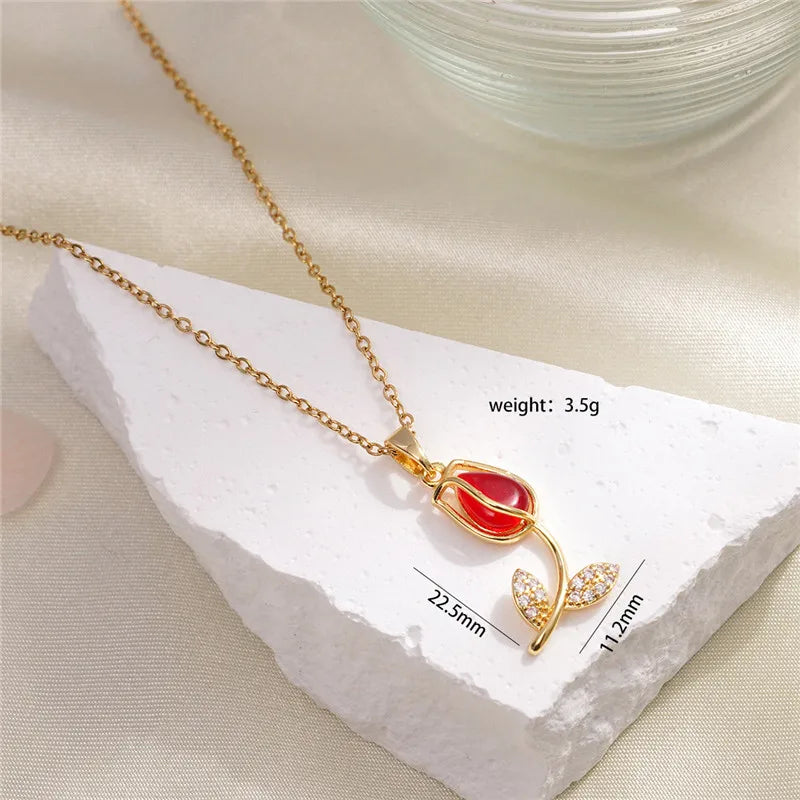 Collier Fleur - Rose Rouge