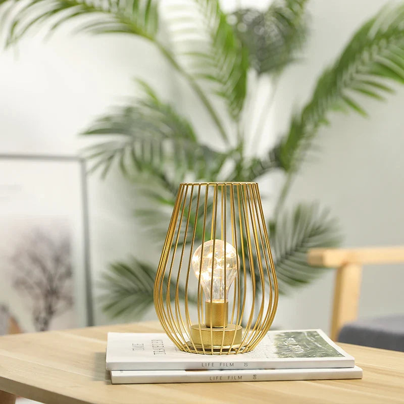 Lampe de Chevet Vintage Sans Fil en Forme de Cage