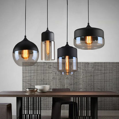 Suspension Noire avec Verre Ambré