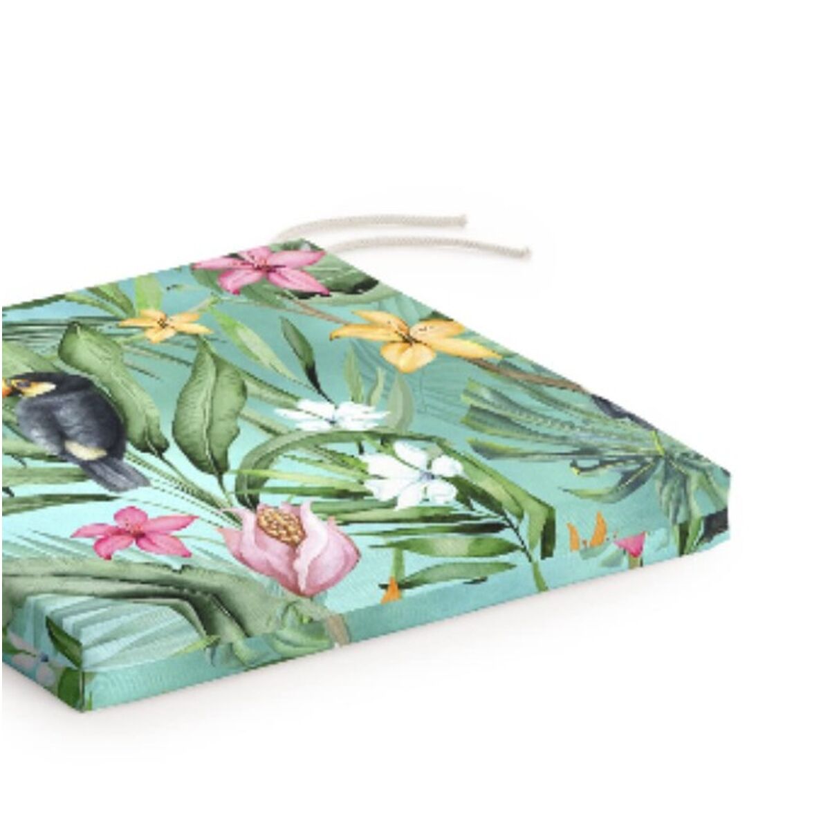Coussin de chaise carré tropical avec toucan