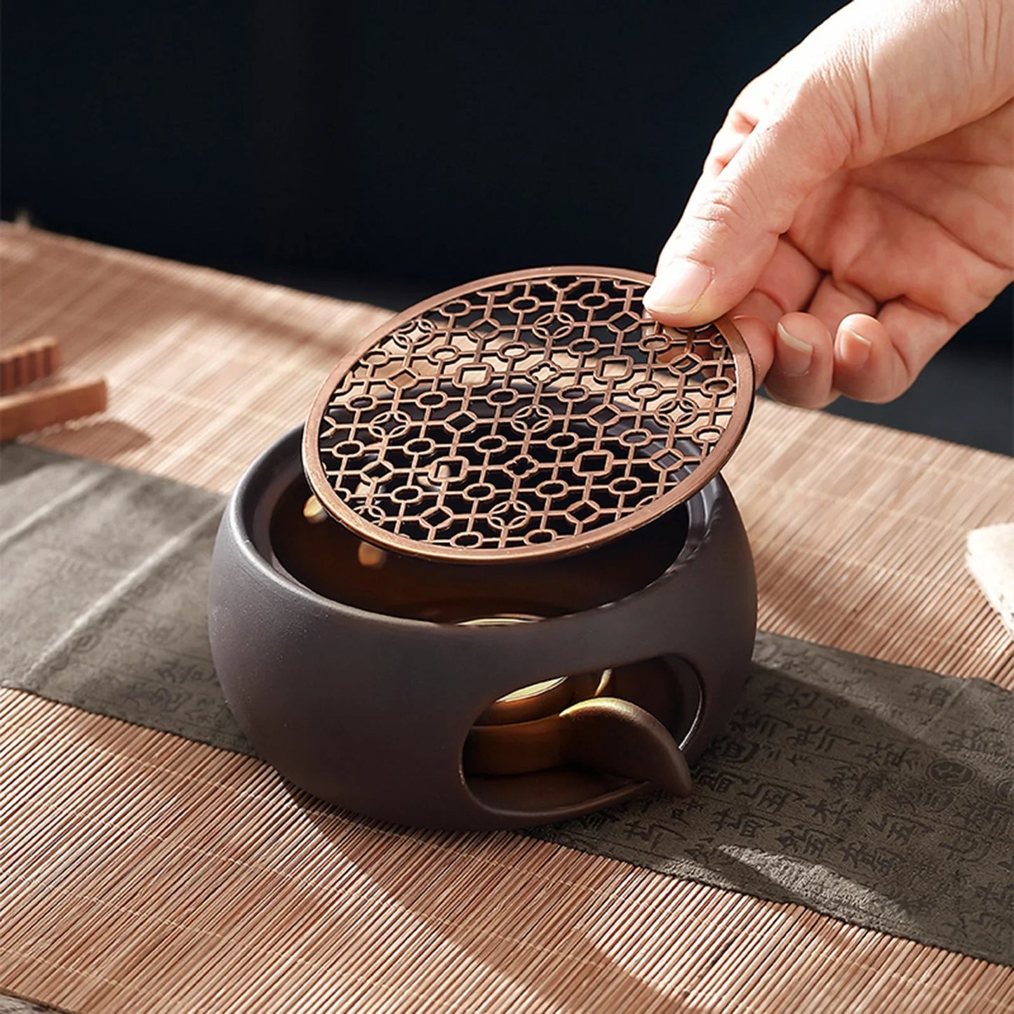 Réchaud Théière avec Grille Sculptée