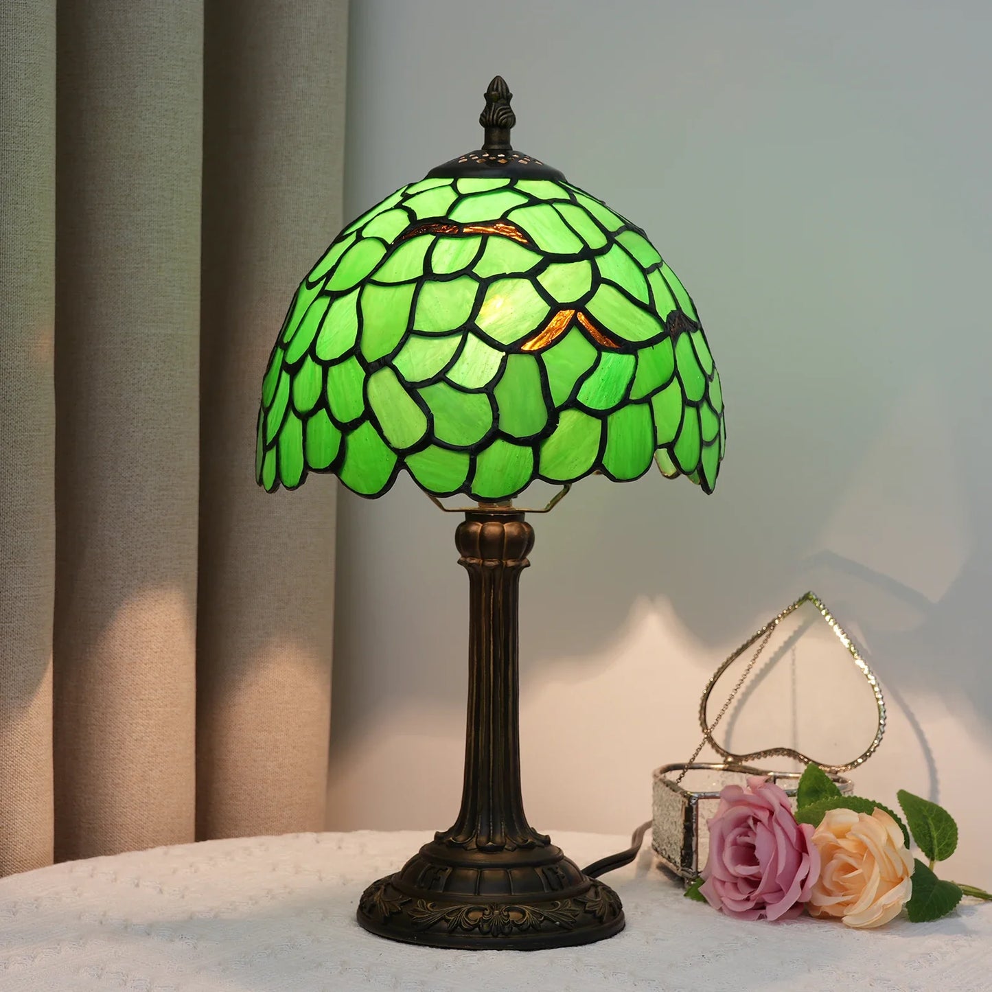 Lampe de chevet Tiffany en Verre Vitrail avec Motif
