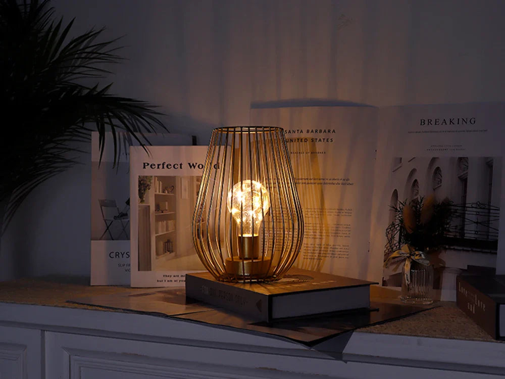 Lampe de Chevet Vintage Sans Fil en Forme de Cage