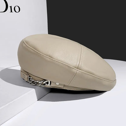 Béret Femme en Cuir avec Chaine