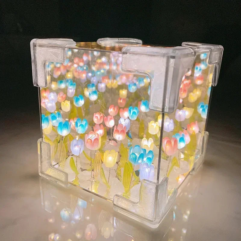 Lampe de Chevet Miroir LED 3D Tulipe Coloré