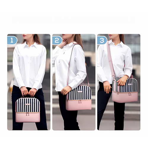 Sac Isotherme Rose Rayé Double Compartiment