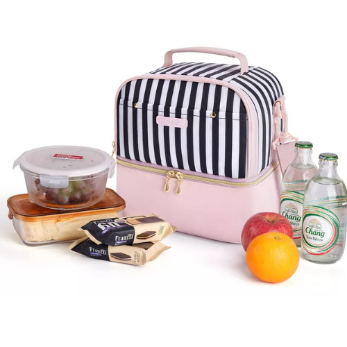 Sac Isotherme Rose Rayé Double Compartiment