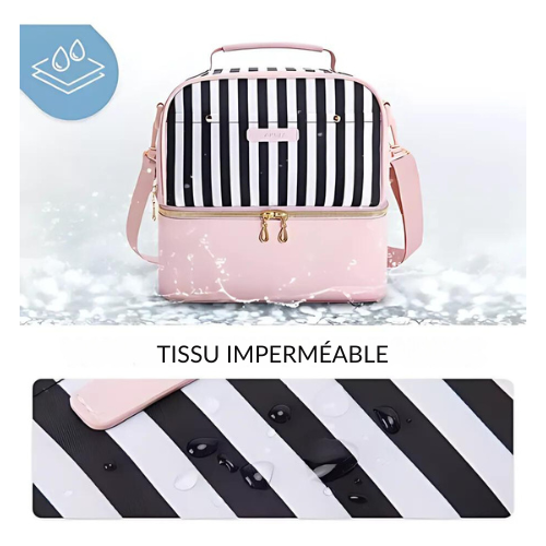 Sac Isotherme Rose Rayé Double Compartiment
