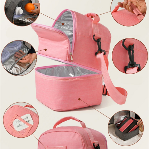 Sac Glacière Isotherme Rose Compartimenté