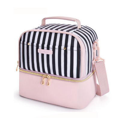 Sac Isotherme Rose Rayé Double Compartiment