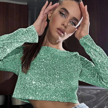 Crop top femme paillette