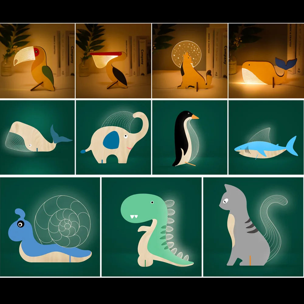 Lampe de Chevet Bois Dinosaure Enfants