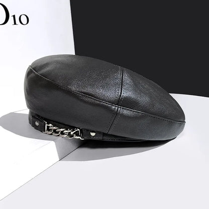 Béret Femme en Cuir avec Chaine - La Maison du Chapeau