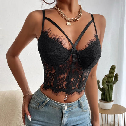 Crop top noir dentelle