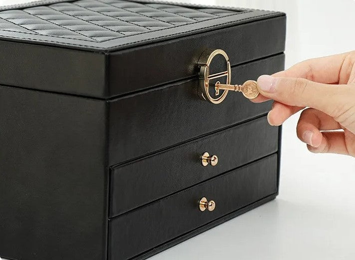 Grande Boîte à Bijoux en Cuir – Organisateur Multicouche Élégant, Rangement Sécurisé pour Bijoux