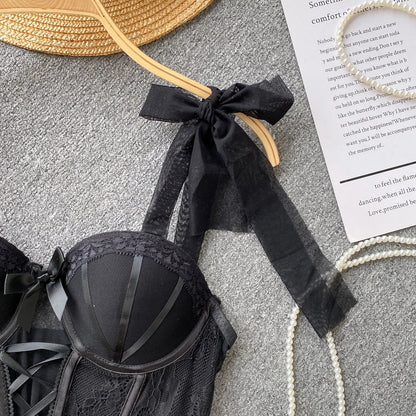 Crop top dentelle noir