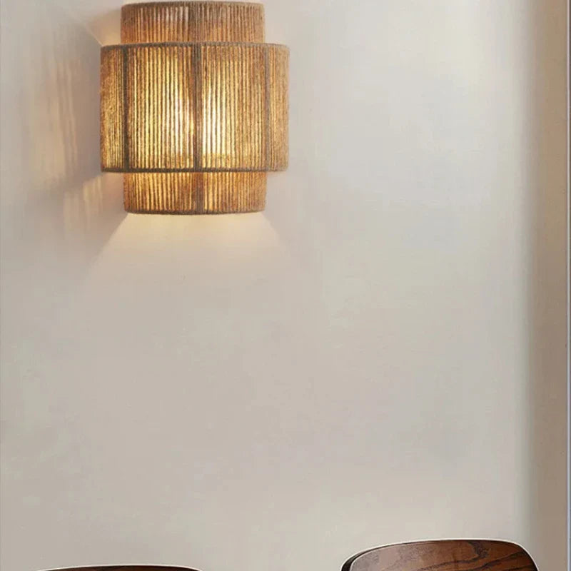 Lampe de chevet Murale Vintage en Rotin Tressé