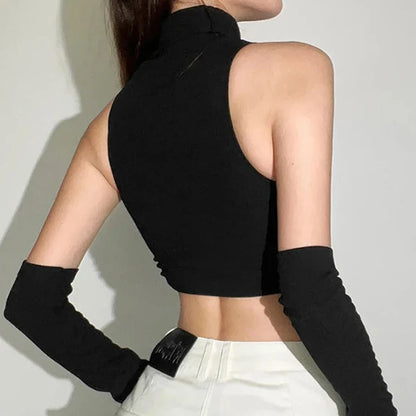 Col roulé noir crop top
