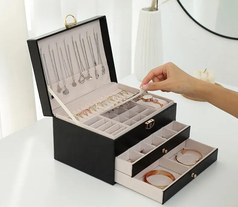 Grande Boîte à Bijoux en Cuir – Organisateur Multicouche Élégant, Rangement Sécurisé pour Bijoux