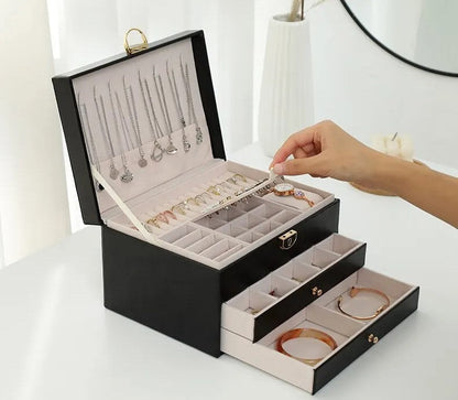 Grande Boîte à Bijoux en Cuir – Organisateur Multicouche Élégant, Rangement Sécurisé pour Bijoux