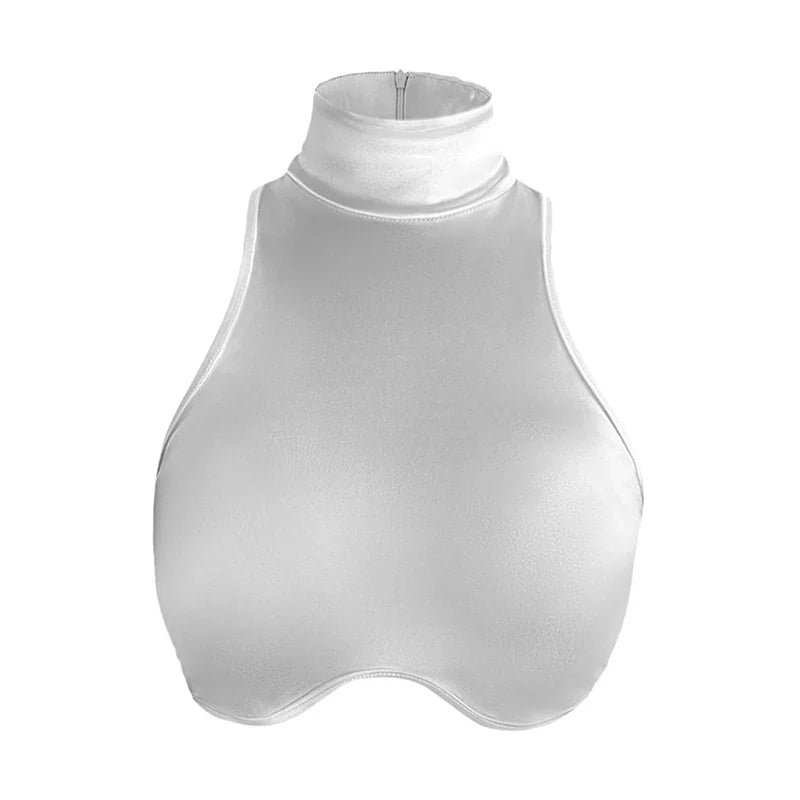 Col roulé blanc crop top femme