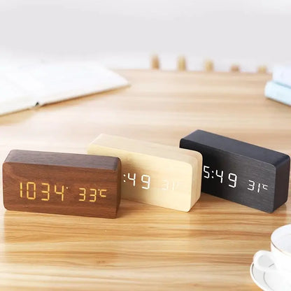 Lampe de Chevet Réveil LED en Bois Moderne
